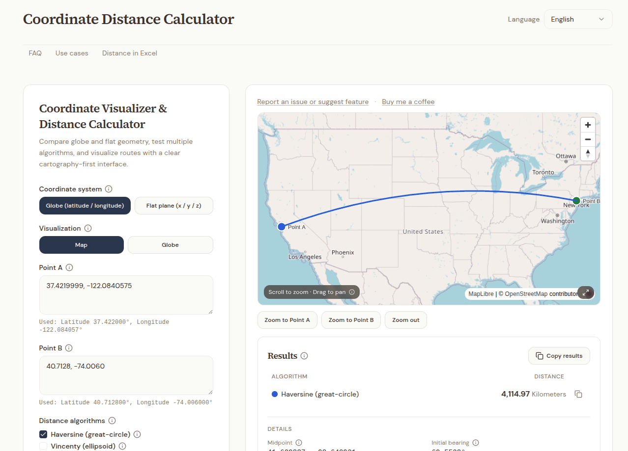Coordinate Distance Visualizer